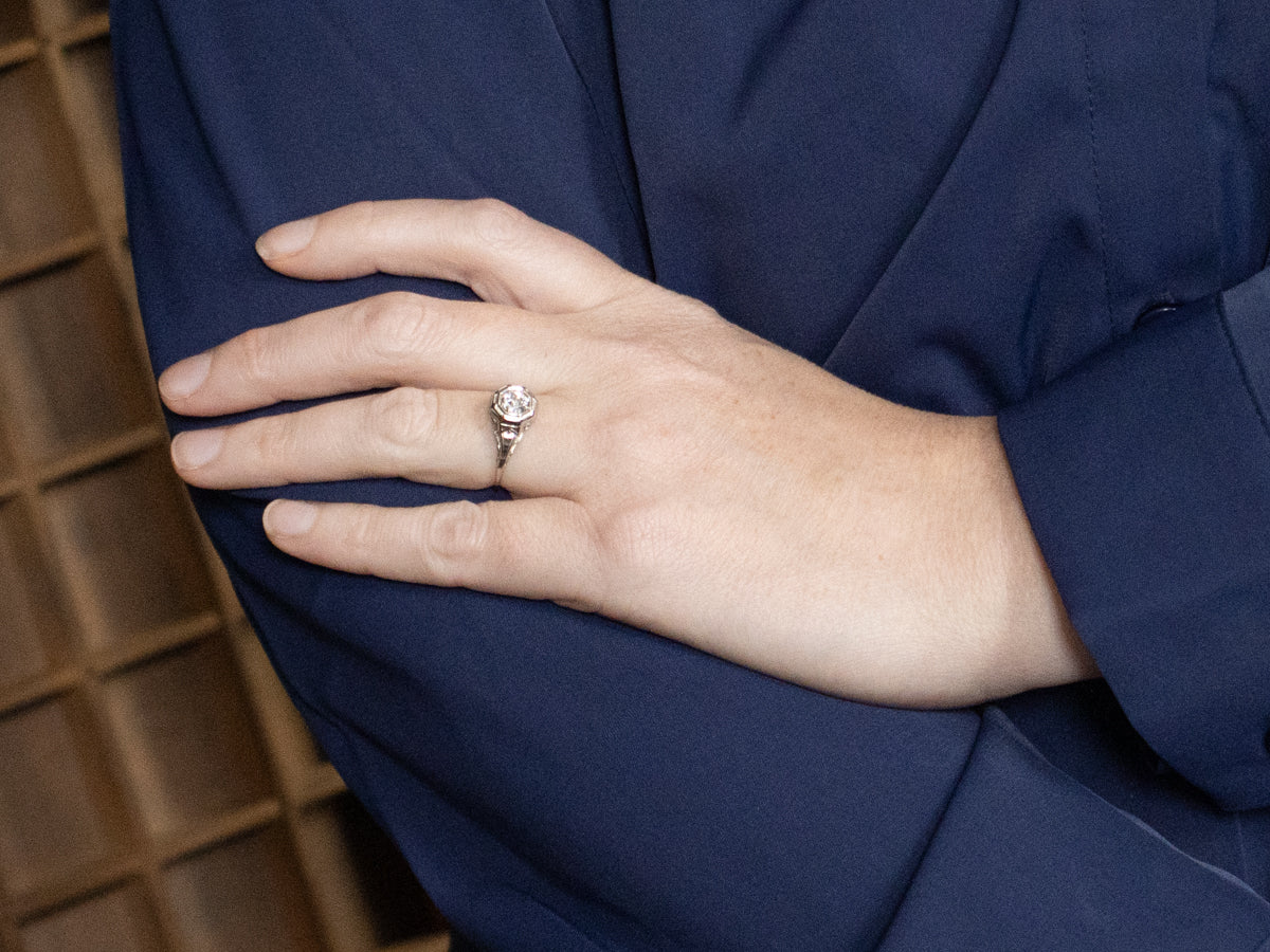 Art Deco European Cut Diamond Engagement Ring