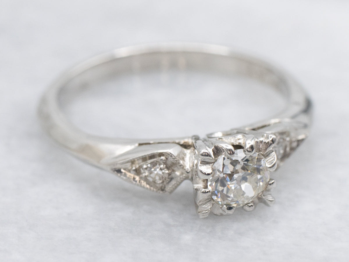 Platinum Old Mine Cut Diamond Engagement Ring