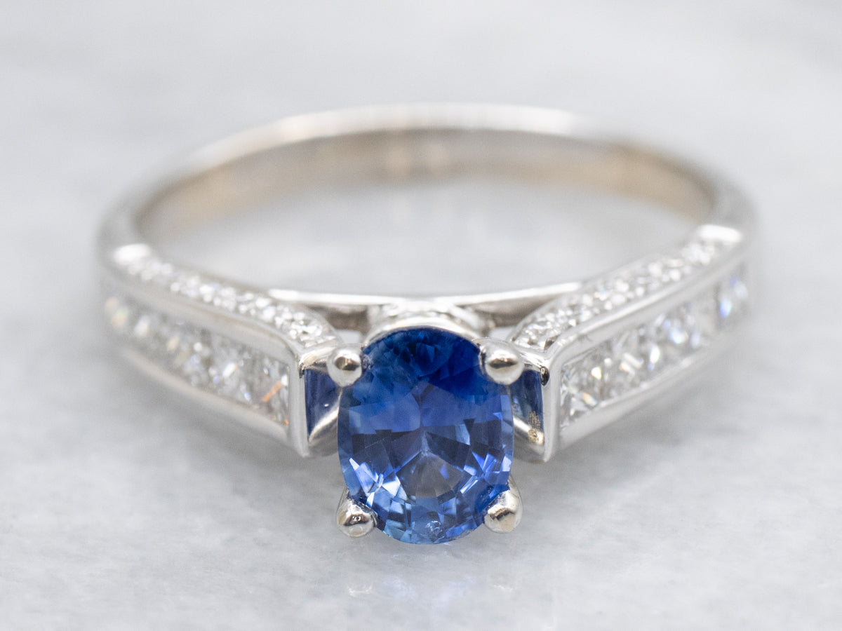 Modern Sapphire and Diamond Engagement Ring