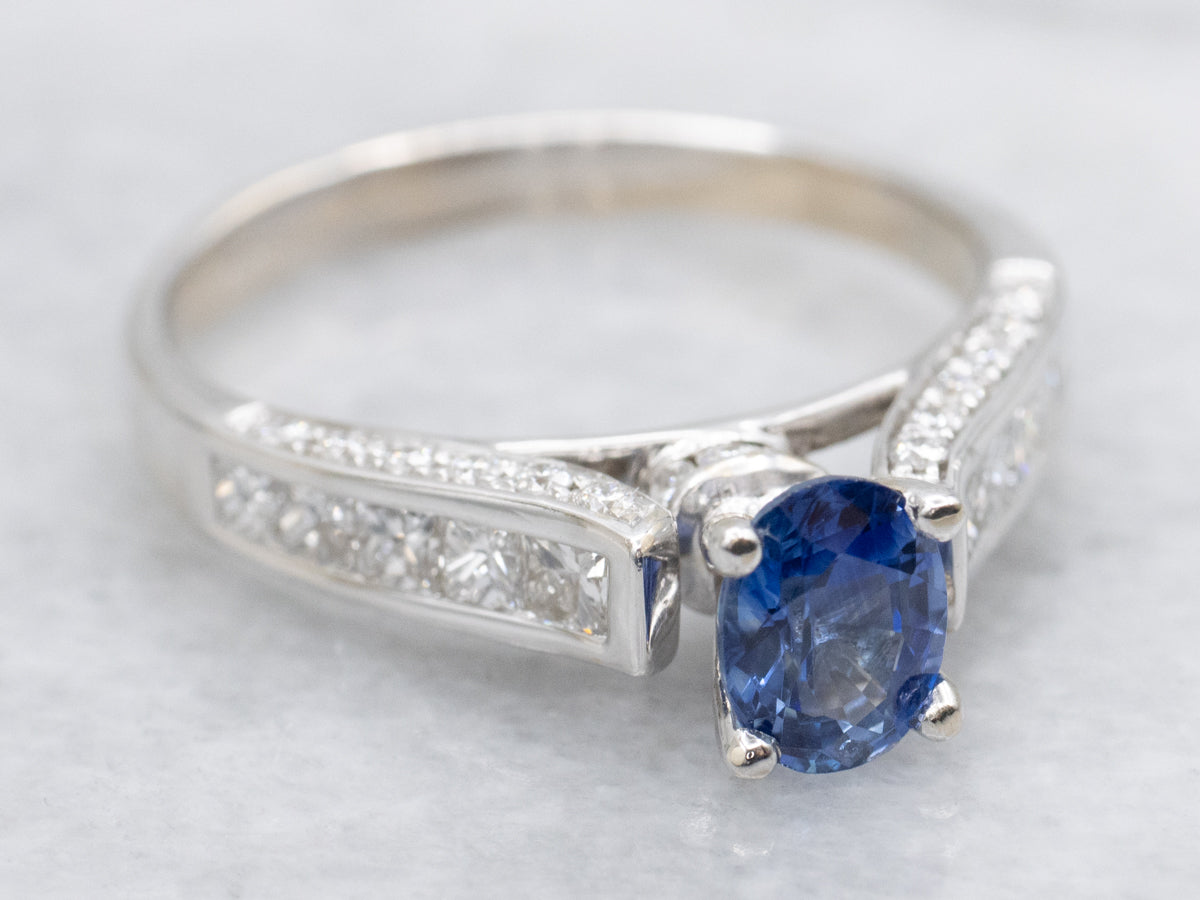 Modern Sapphire and Diamond Engagement Ring