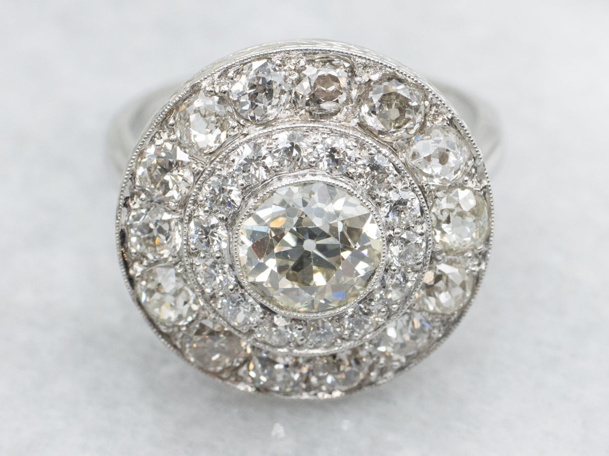 Stunning Platinum Old Mine Cut Diamond Halo Cocktail Ring