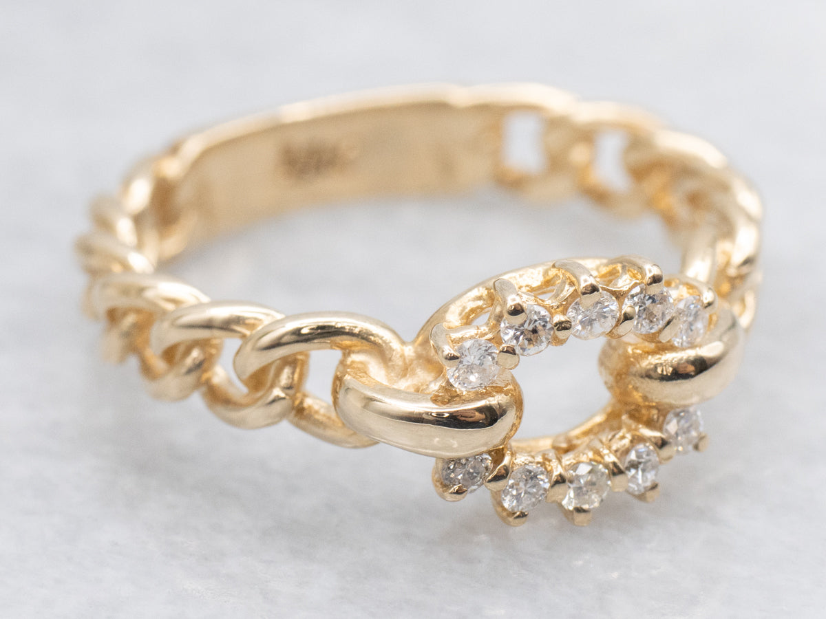 Gold Curb Link Diamond Ring