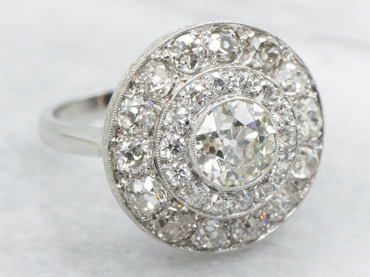 Stunning Platinum Old Mine Cut Diamond Halo Cocktail Ring
