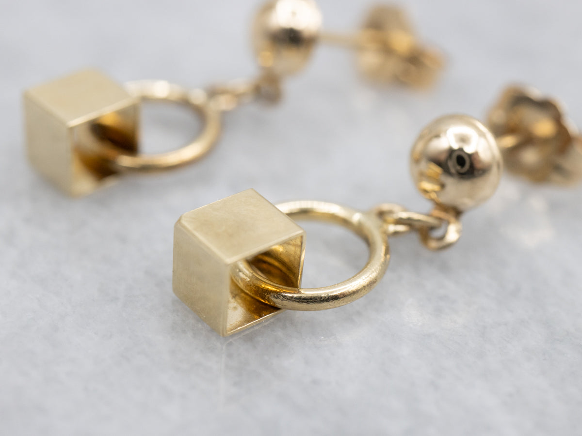 Polished Gold Geometric-Shapes Drop Earrings