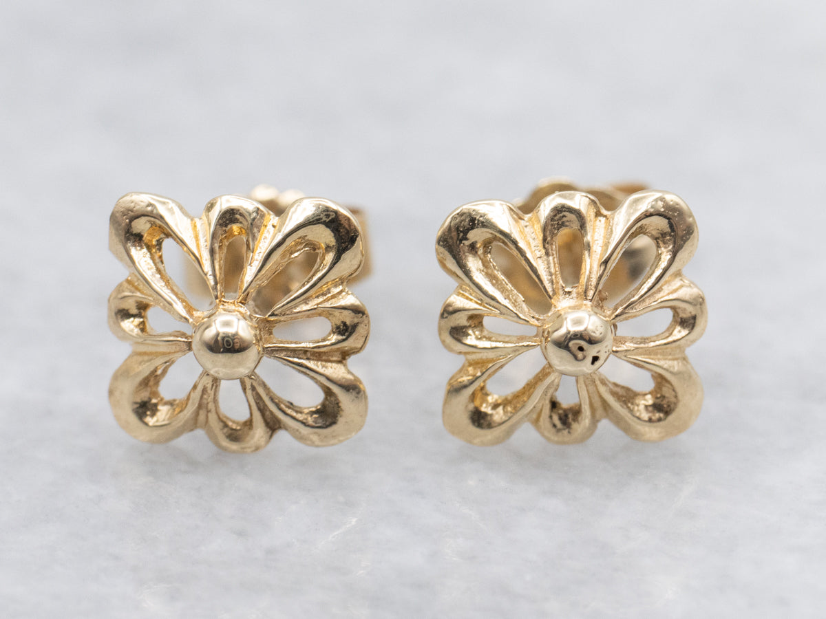 Floral Filigree Gold Stud Earrings