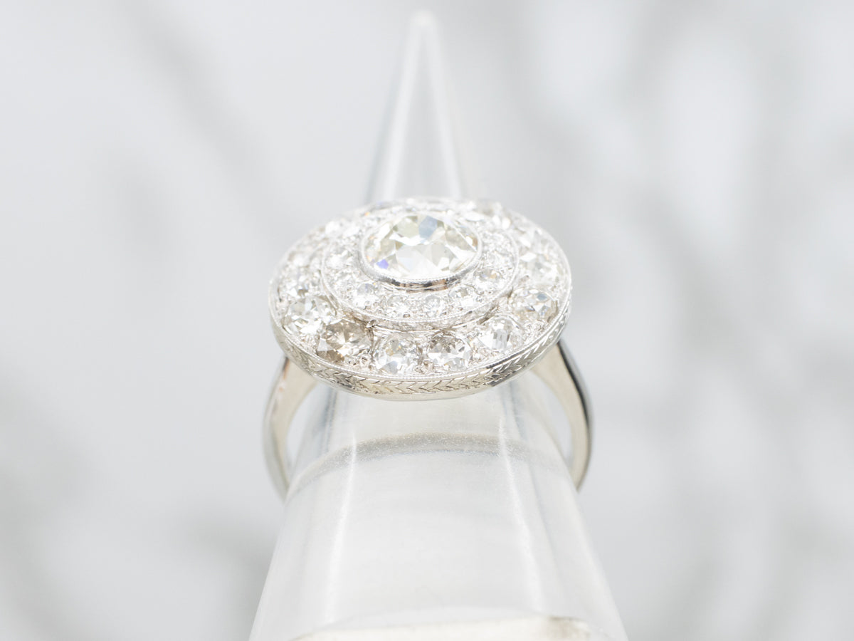 Stunning Platinum Old Mine Cut Diamond Halo Cocktail Ring