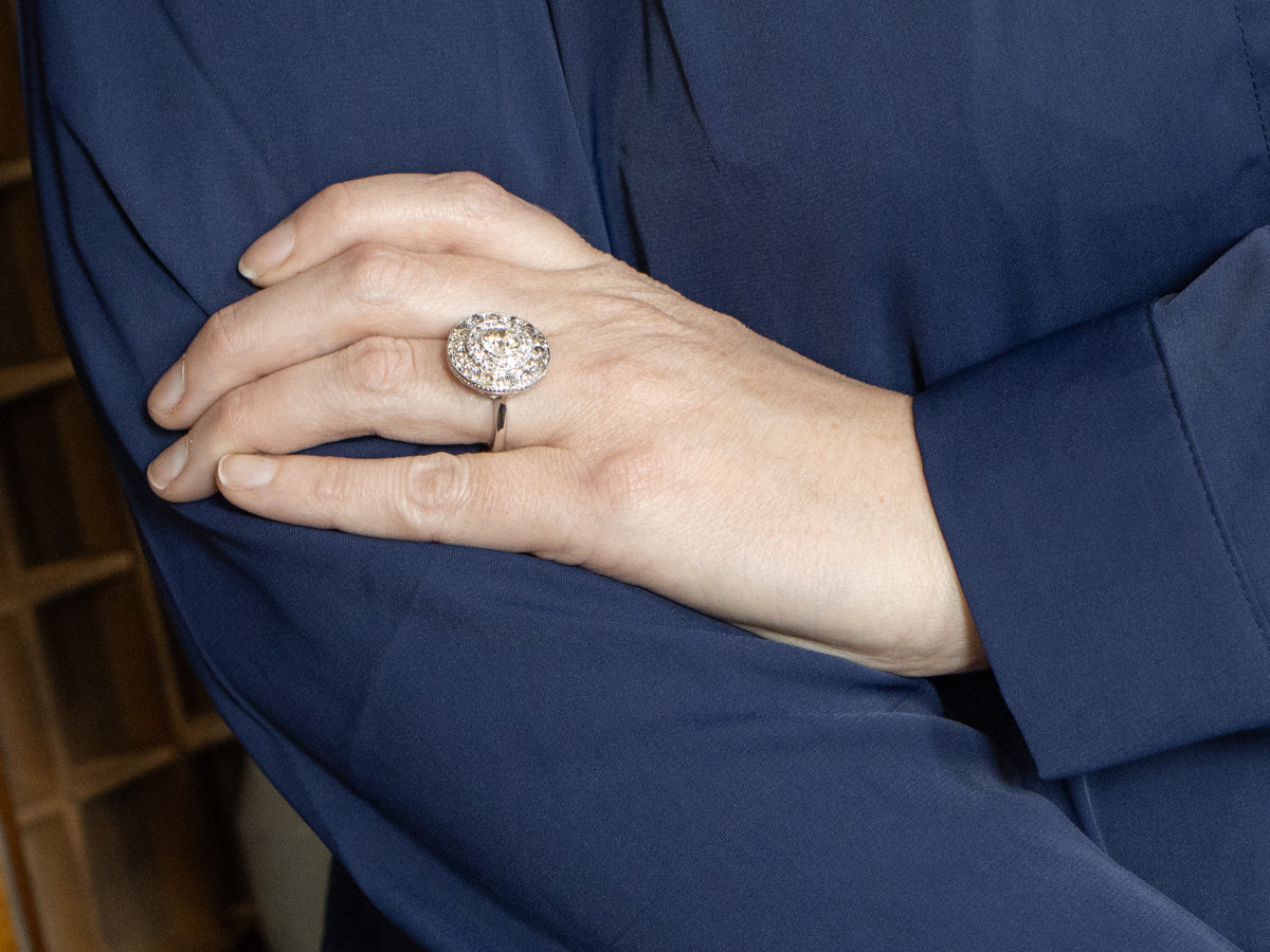 Stunning Platinum Old Mine Cut Diamond Halo Cocktail Ring