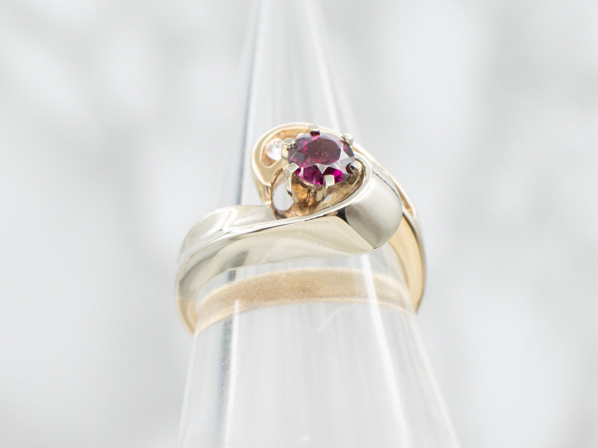 Two Tone Rhodolite Garnet and Diamond Bypass Ring