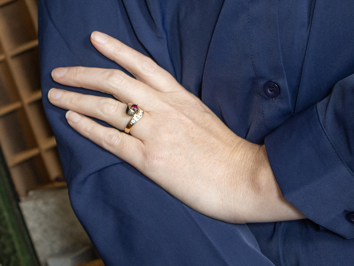 Two Tone Rhodolite Garnet and Diamond Bypass Ring