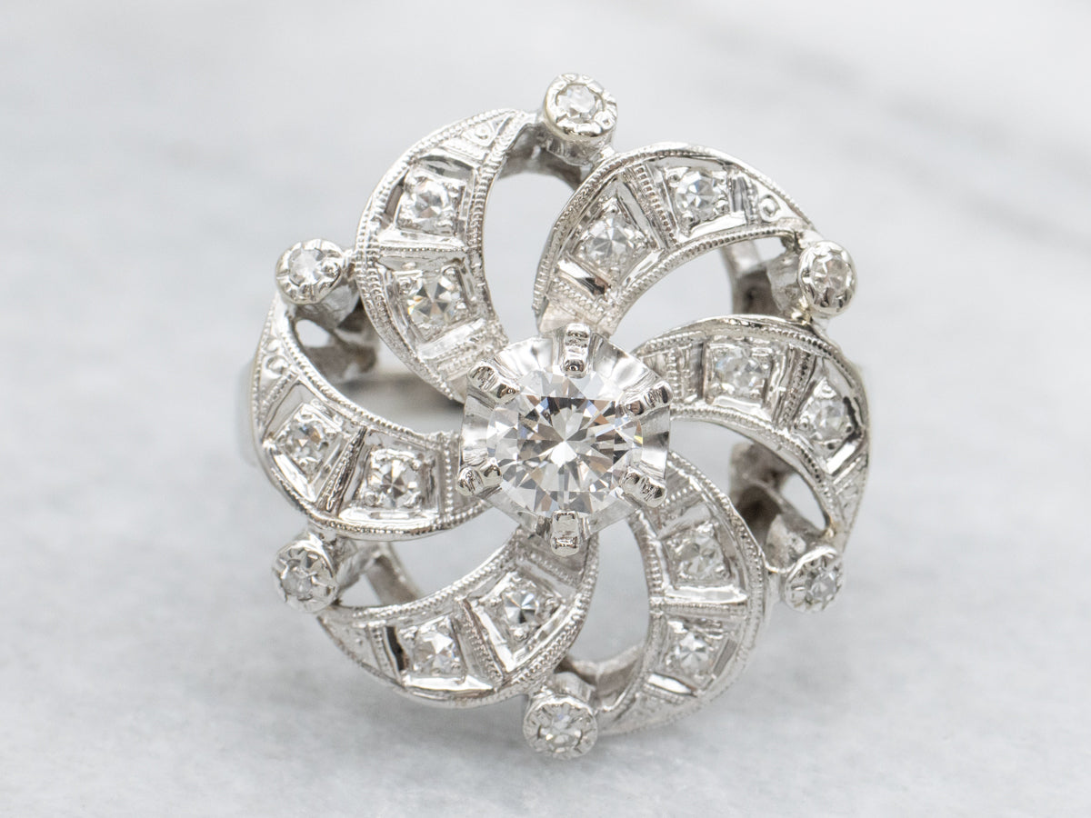 Retro 1950s Diamond Pinwheel Cocktail Ring