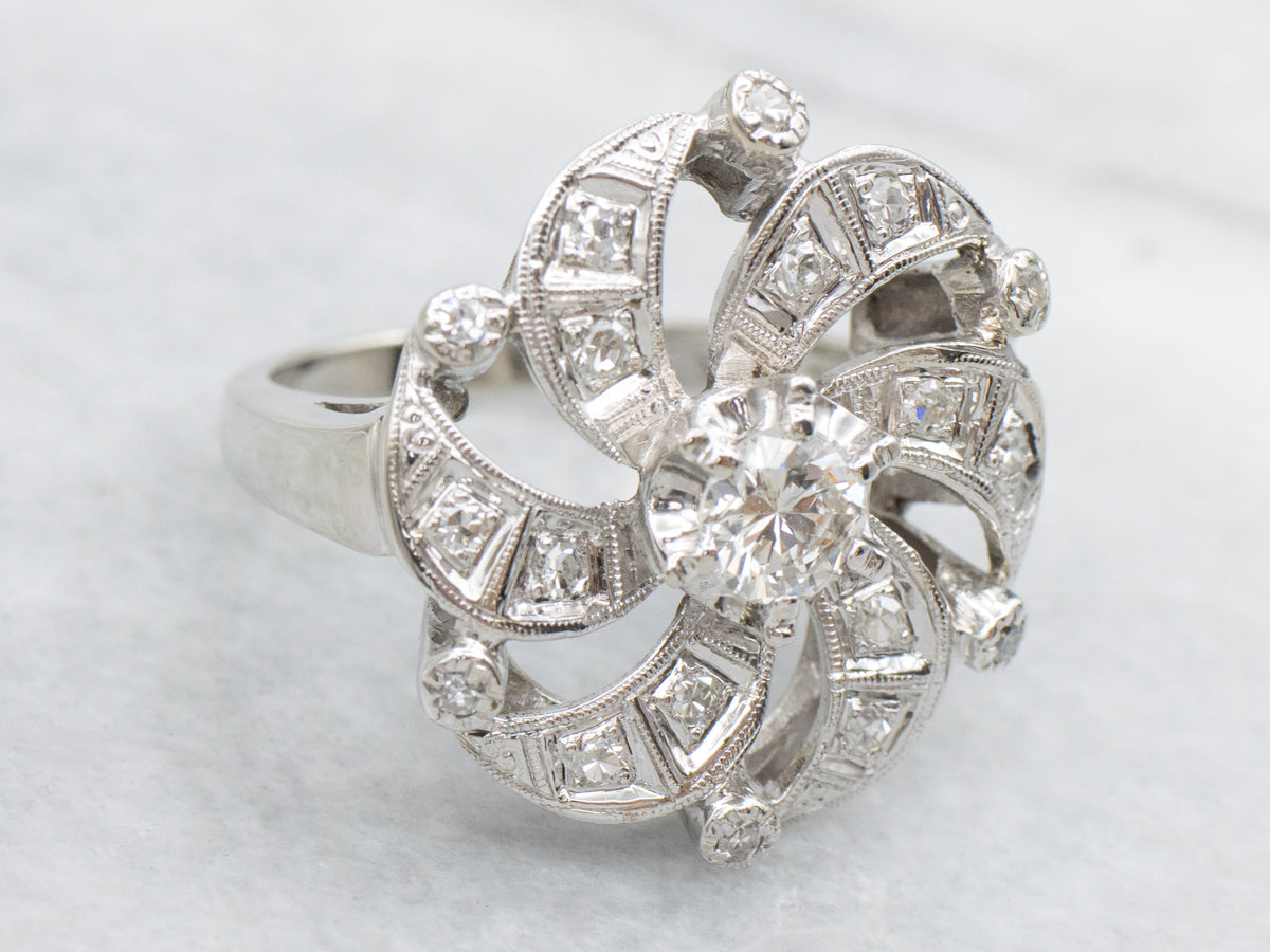 Retro 1950s Diamond Pinwheel Cocktail Ring