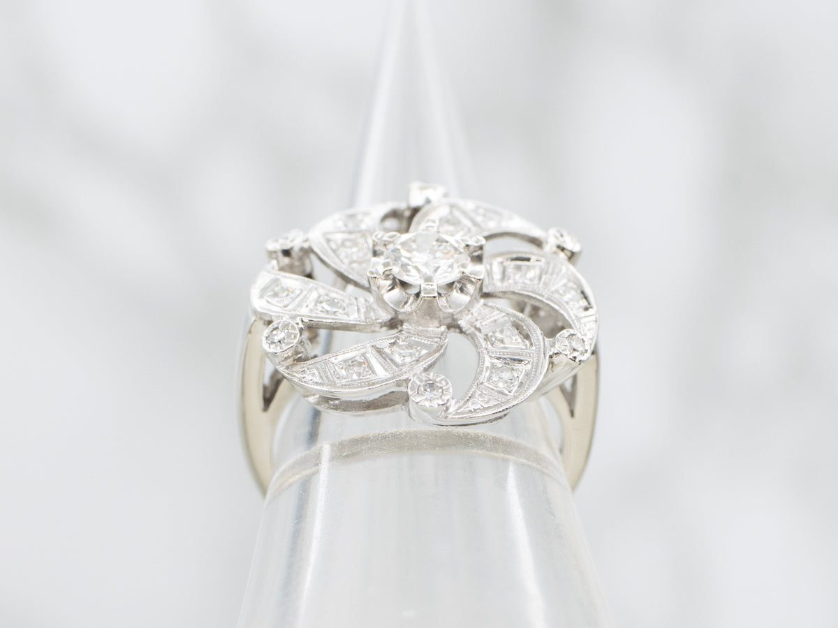 Retro 1950s Diamond Pinwheel Cocktail Ring