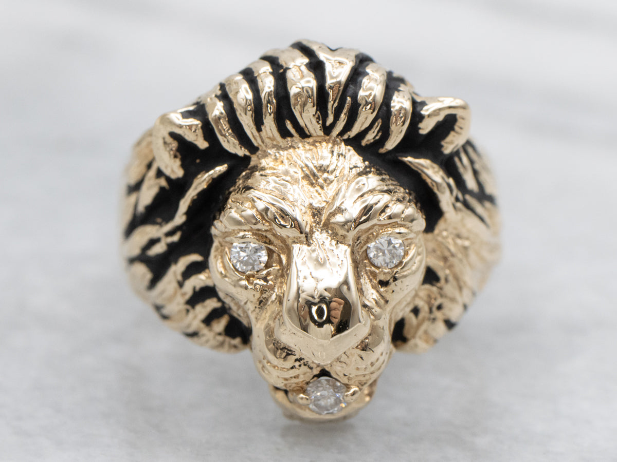 Lion's Head Diamond Gold Statement Ring