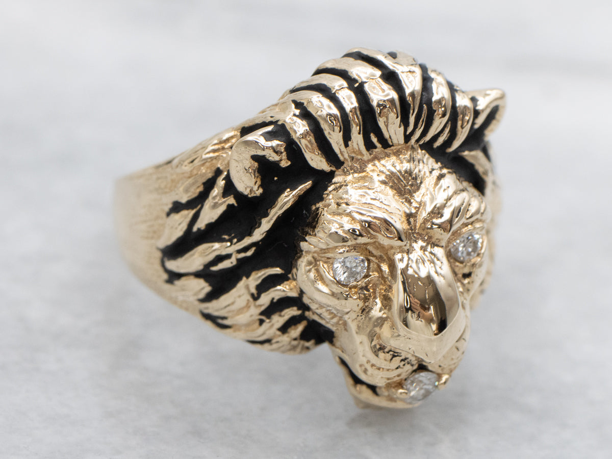 Lion's Head Diamond Gold Statement Ring