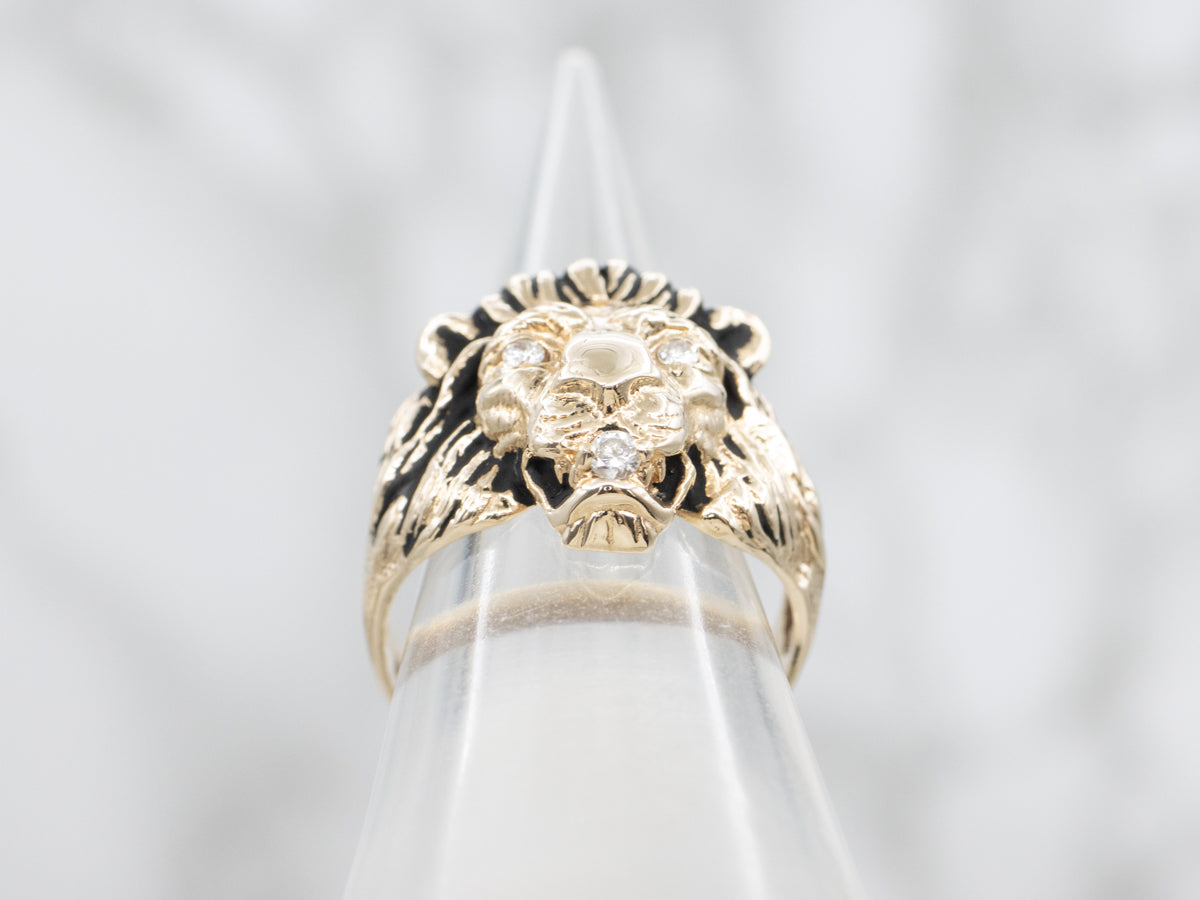 Lion's Head Diamond Gold Statement Ring