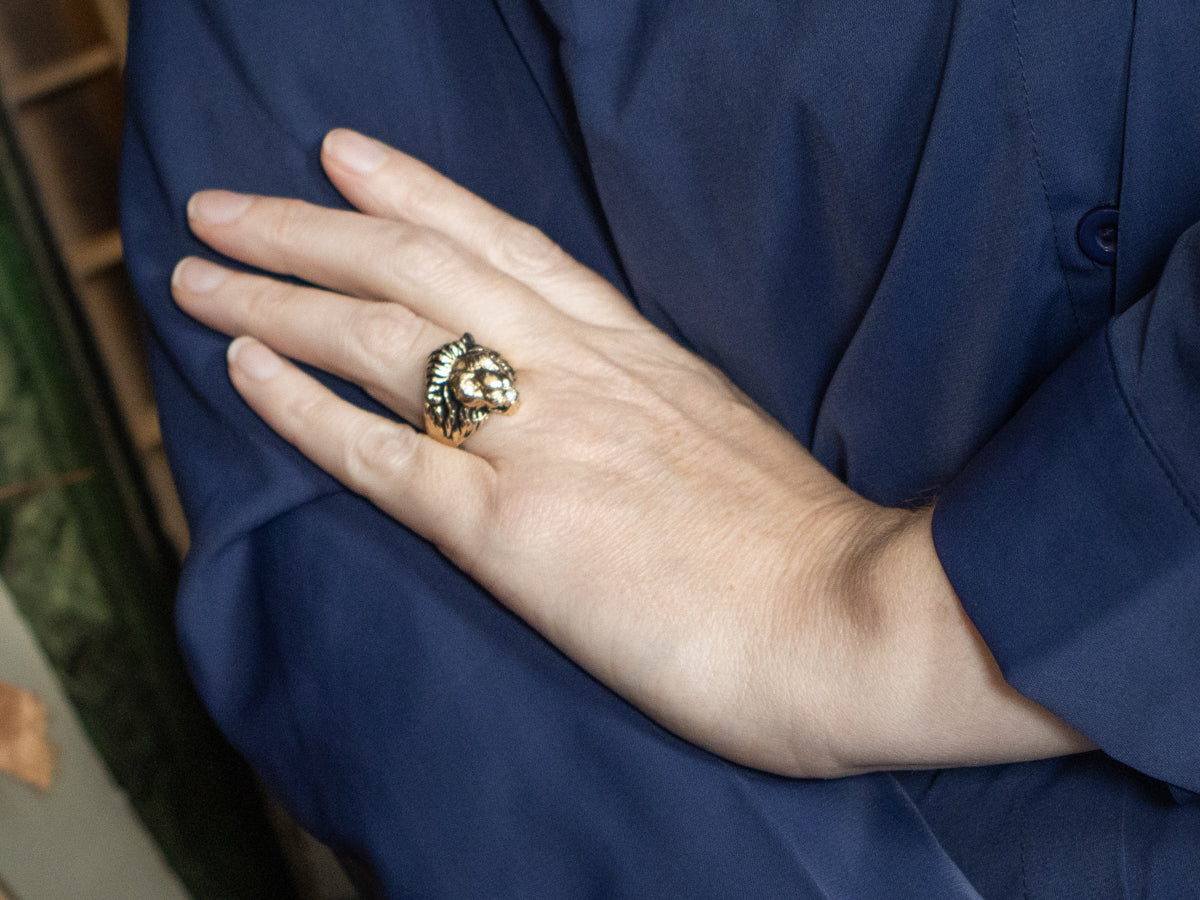 Lion's Head Diamond Gold Statement Ring