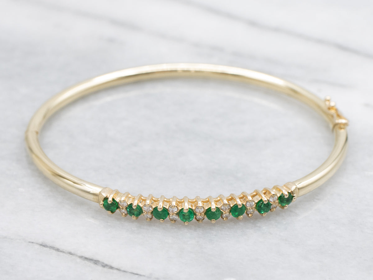 Emerald and Diamond Gold Bangle Bracelet