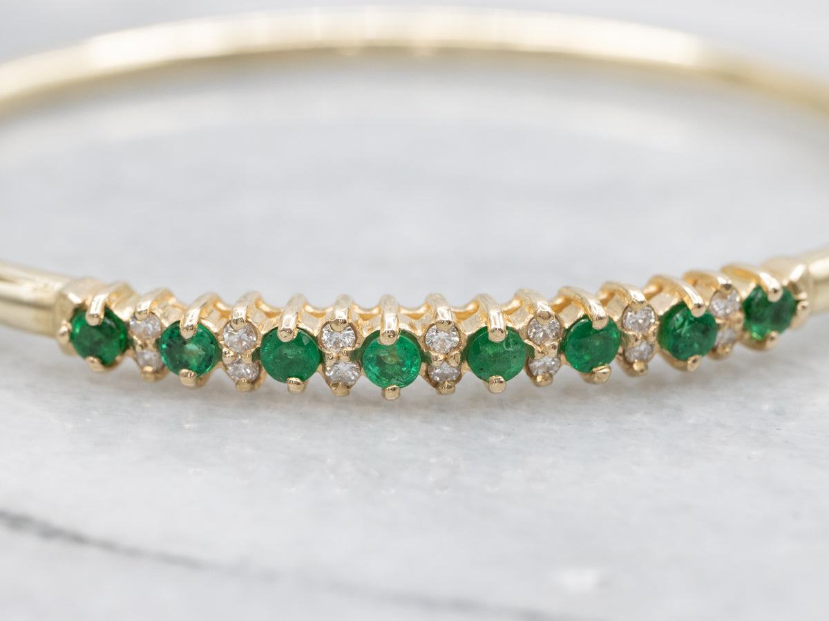 Emerald and Diamond Gold Bangle Bracelet