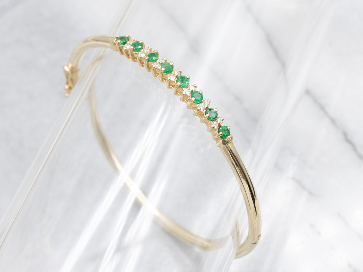 Emerald and Diamond Gold Bangle Bracelet