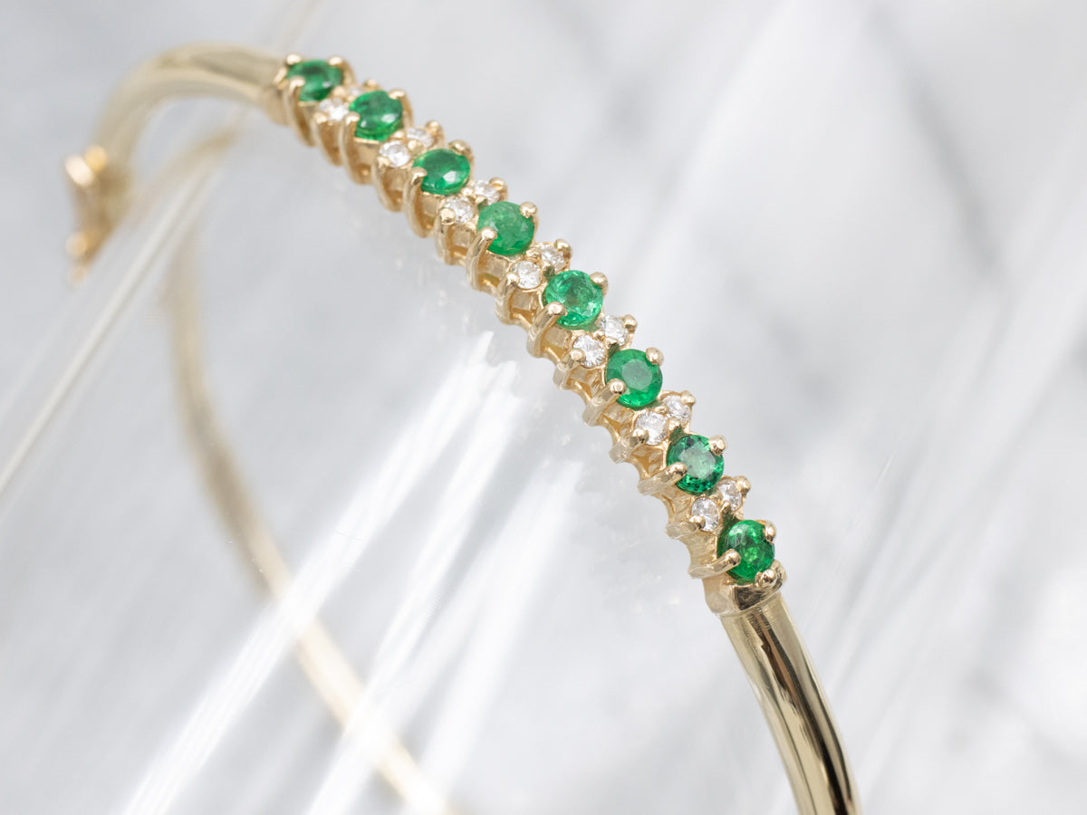 Emerald and Diamond Gold Bangle Bracelet