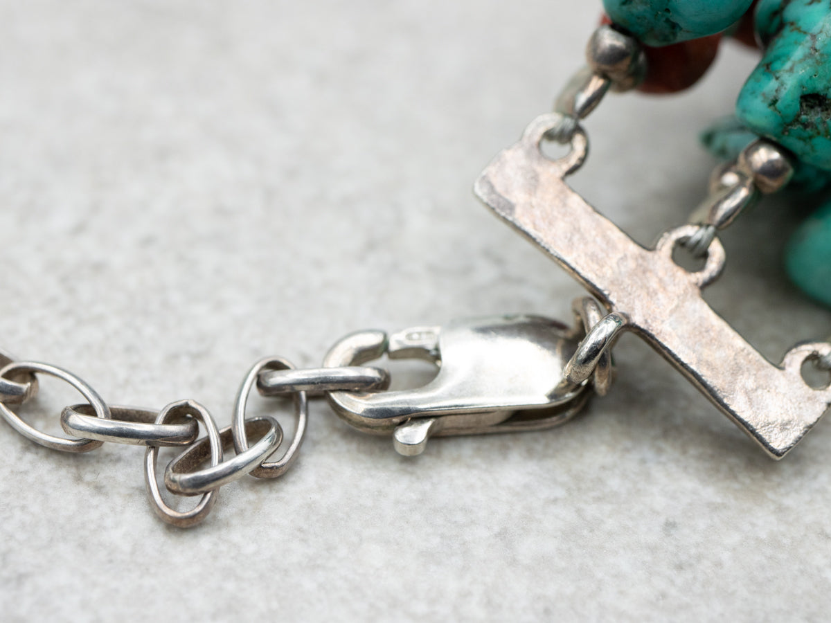 Sterling Silver Multi-Strand Turquoise and Coral Bead Necklace