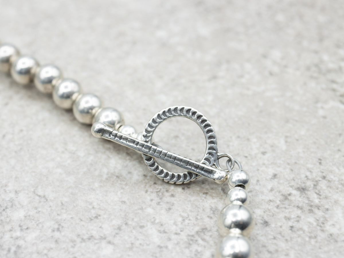 Sterling Silver and Turquoise Beaded Necklace with Toggle Clasp