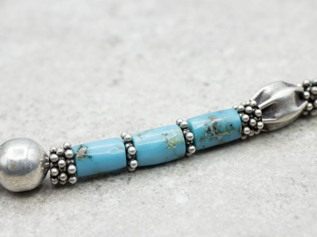 Sterling Silver and Turquoise Beaded Necklace with Toggle Clasp
