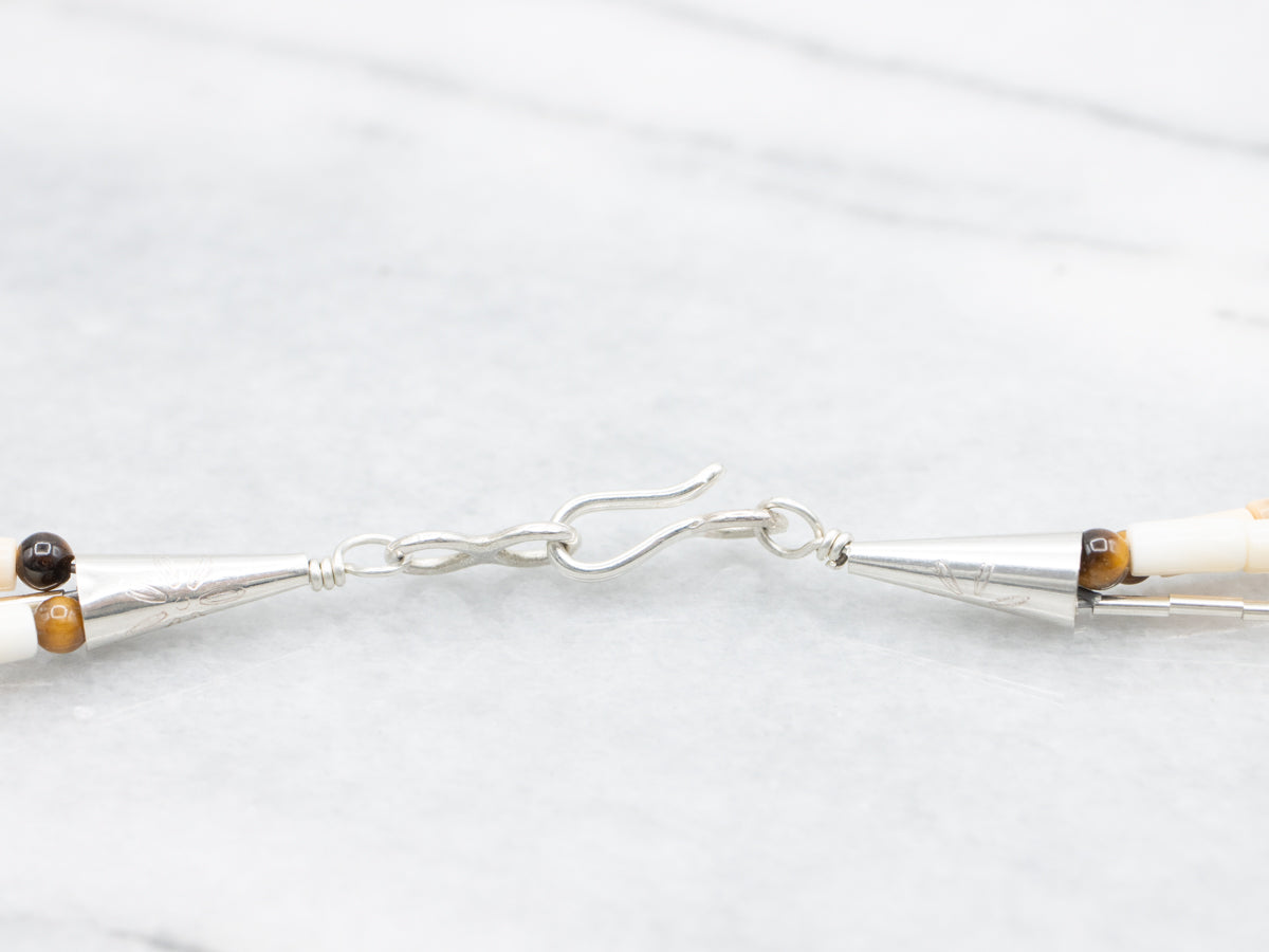 Three-Strand Turquoise and Tiger's Eye Animal Fetish Bead Necklace