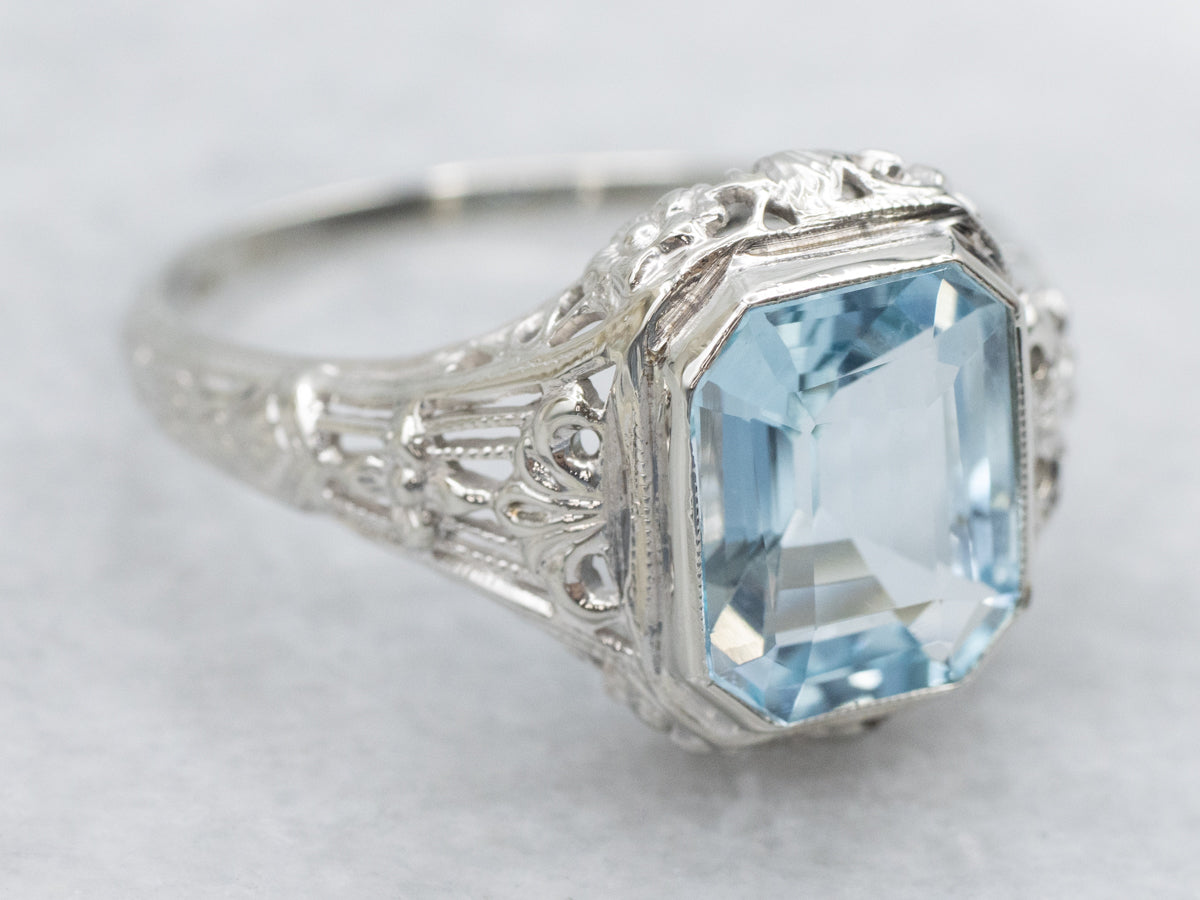 Blue Topaz Antique Filigree Solitaire Ring