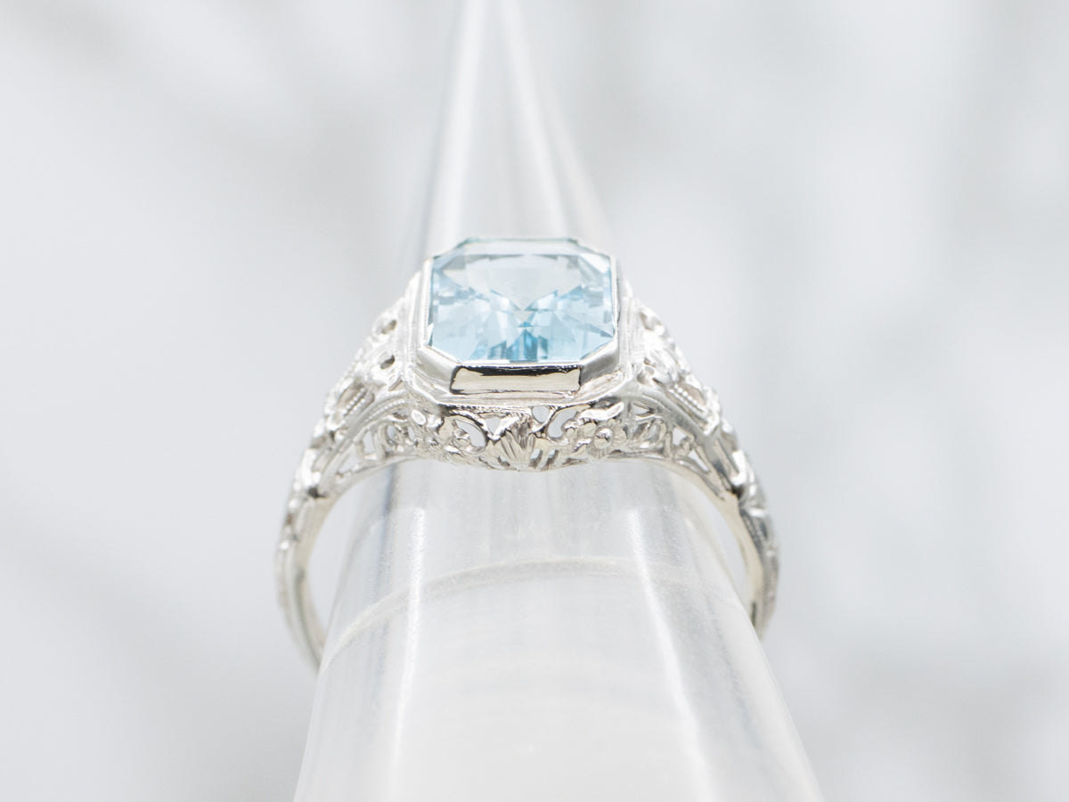 Blue Topaz Antique Filigree Solitaire Ring