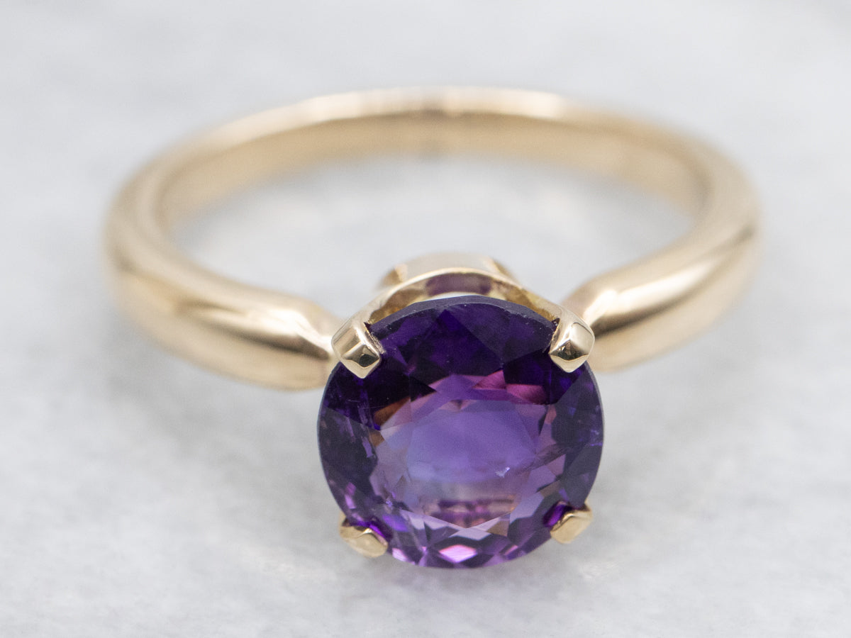 Amethyst Solitaire Ring in Vintage Gold Setting
