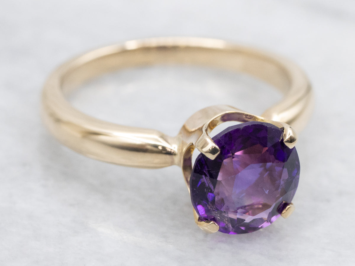 Amethyst Solitaire Ring in Vintage Gold Setting