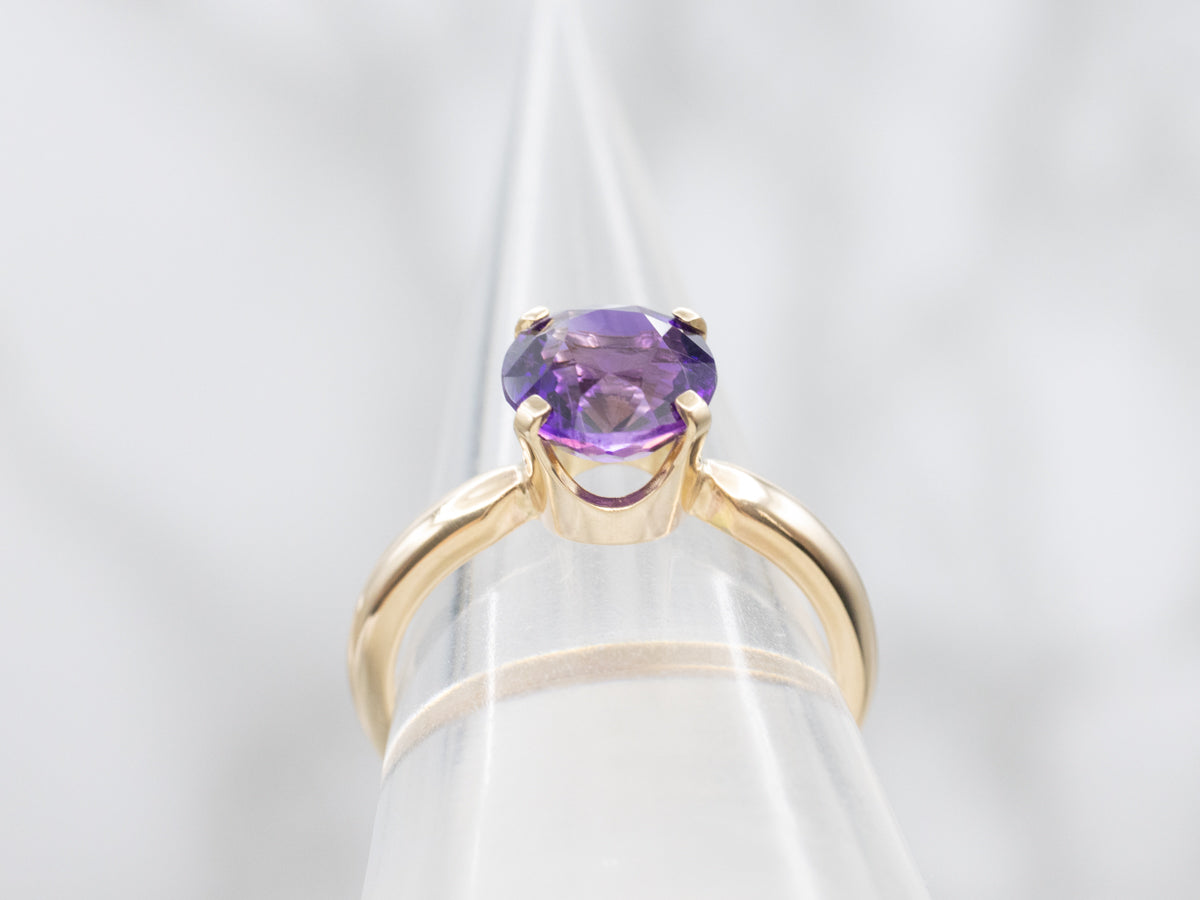 Amethyst Solitaire Ring in Vintage Gold Setting