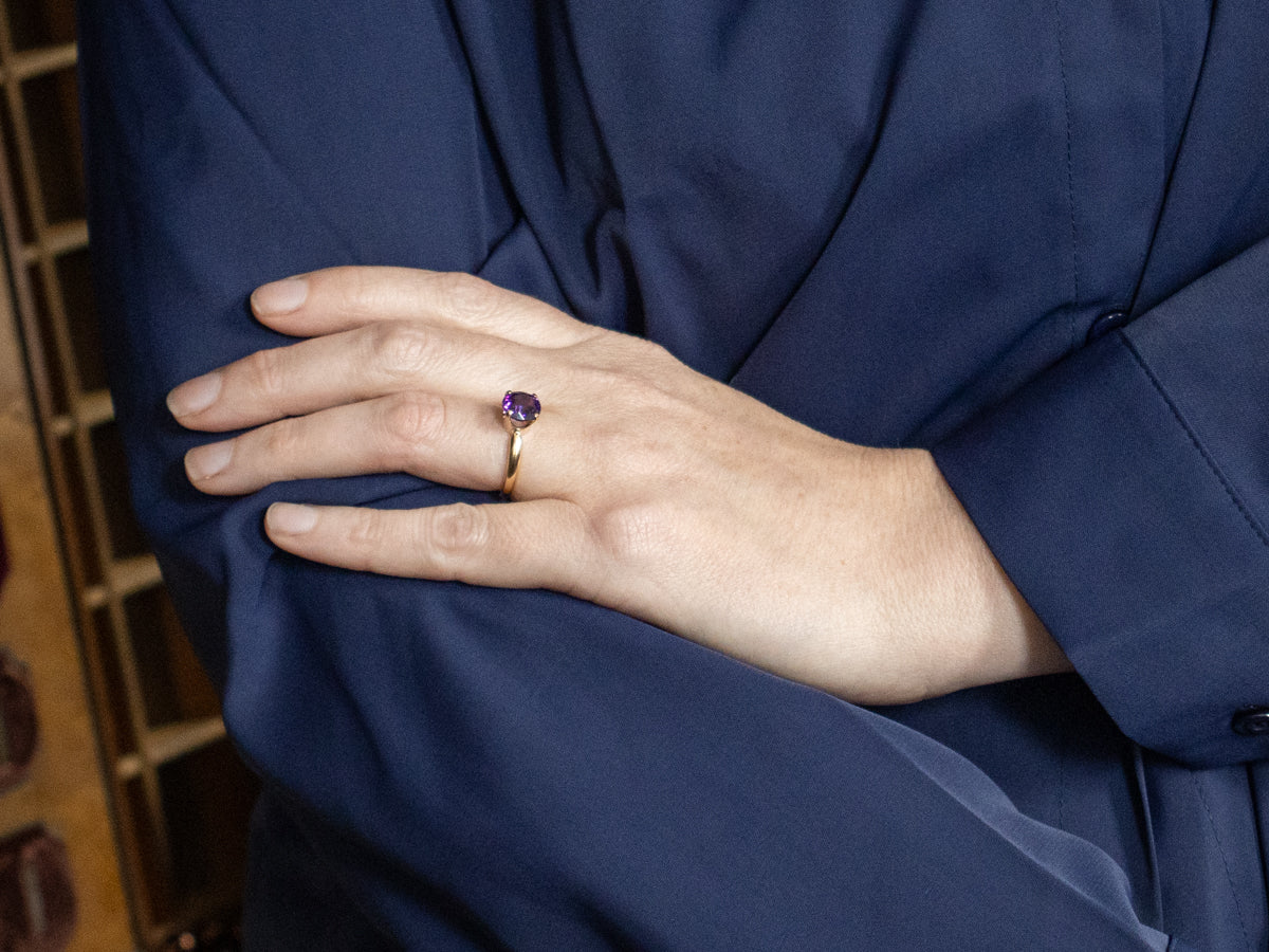 Amethyst Solitaire Ring in Vintage Gold Setting