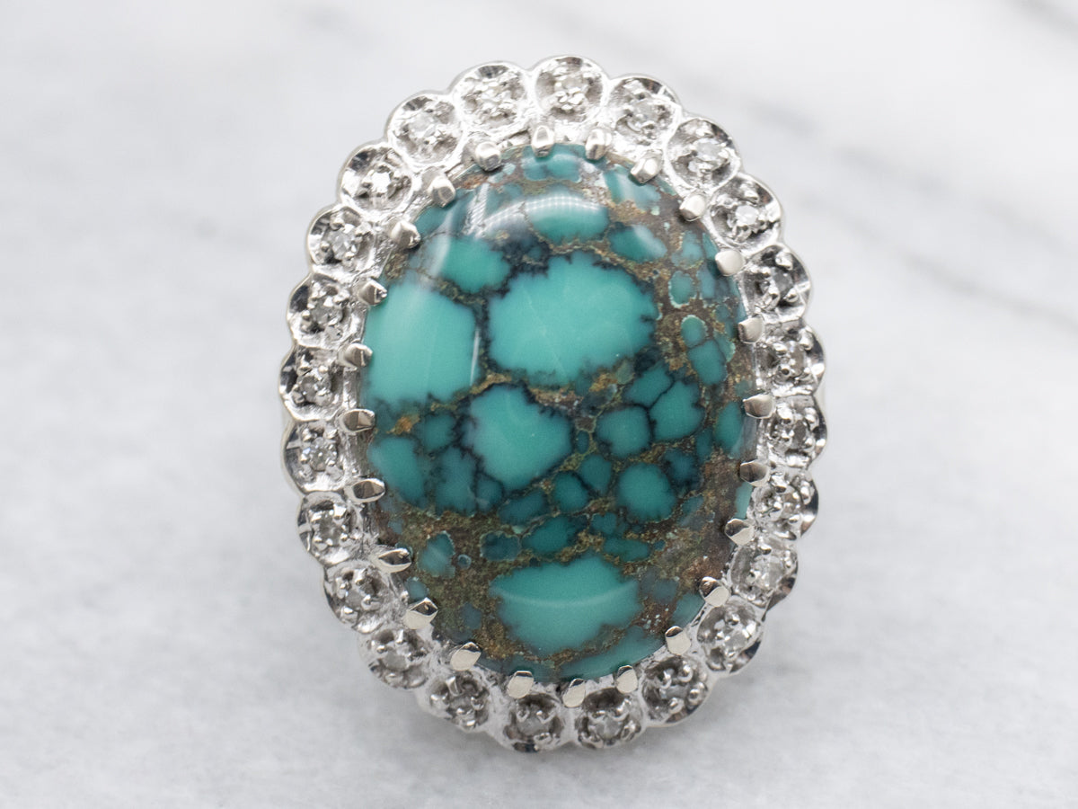 Turquoise and Diamond Halo Cocktail Ring