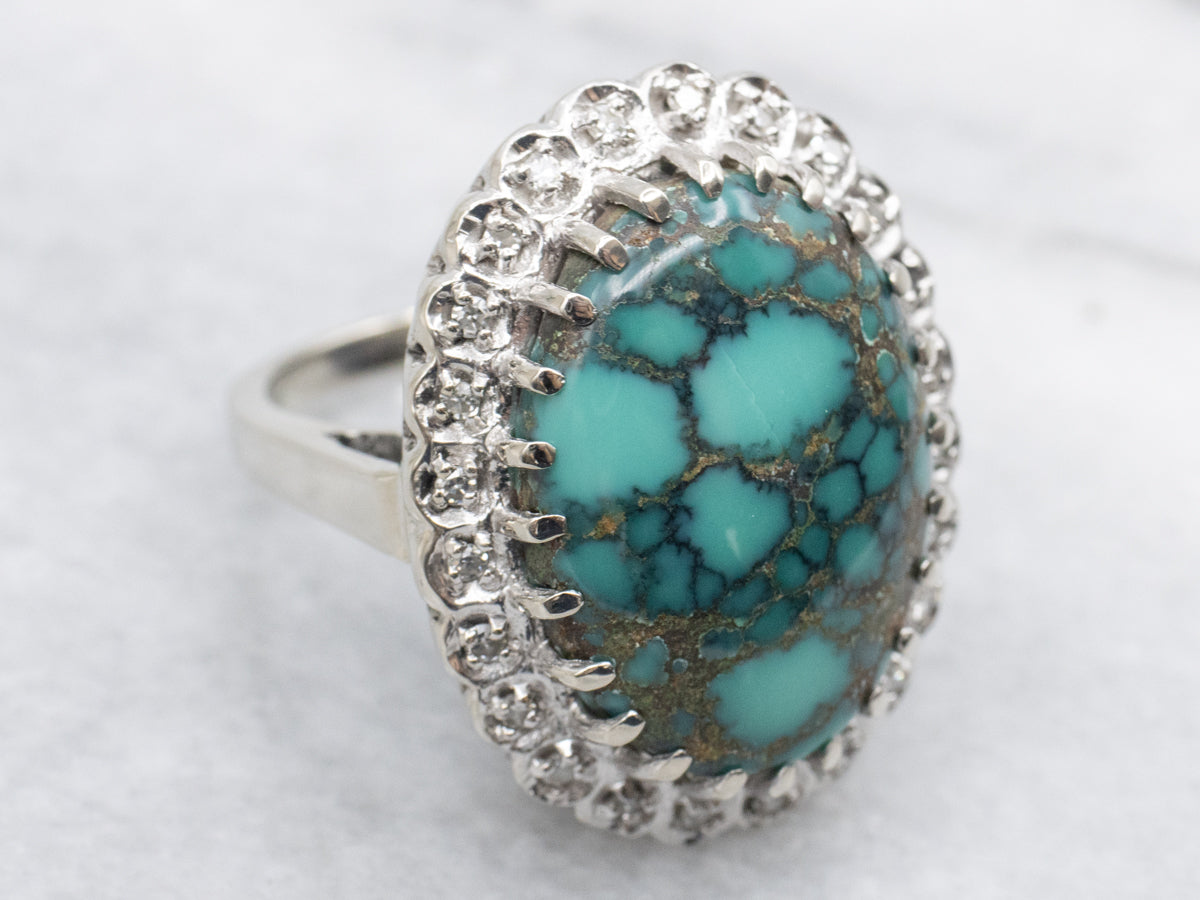 Turquoise and Diamond Halo Cocktail Ring