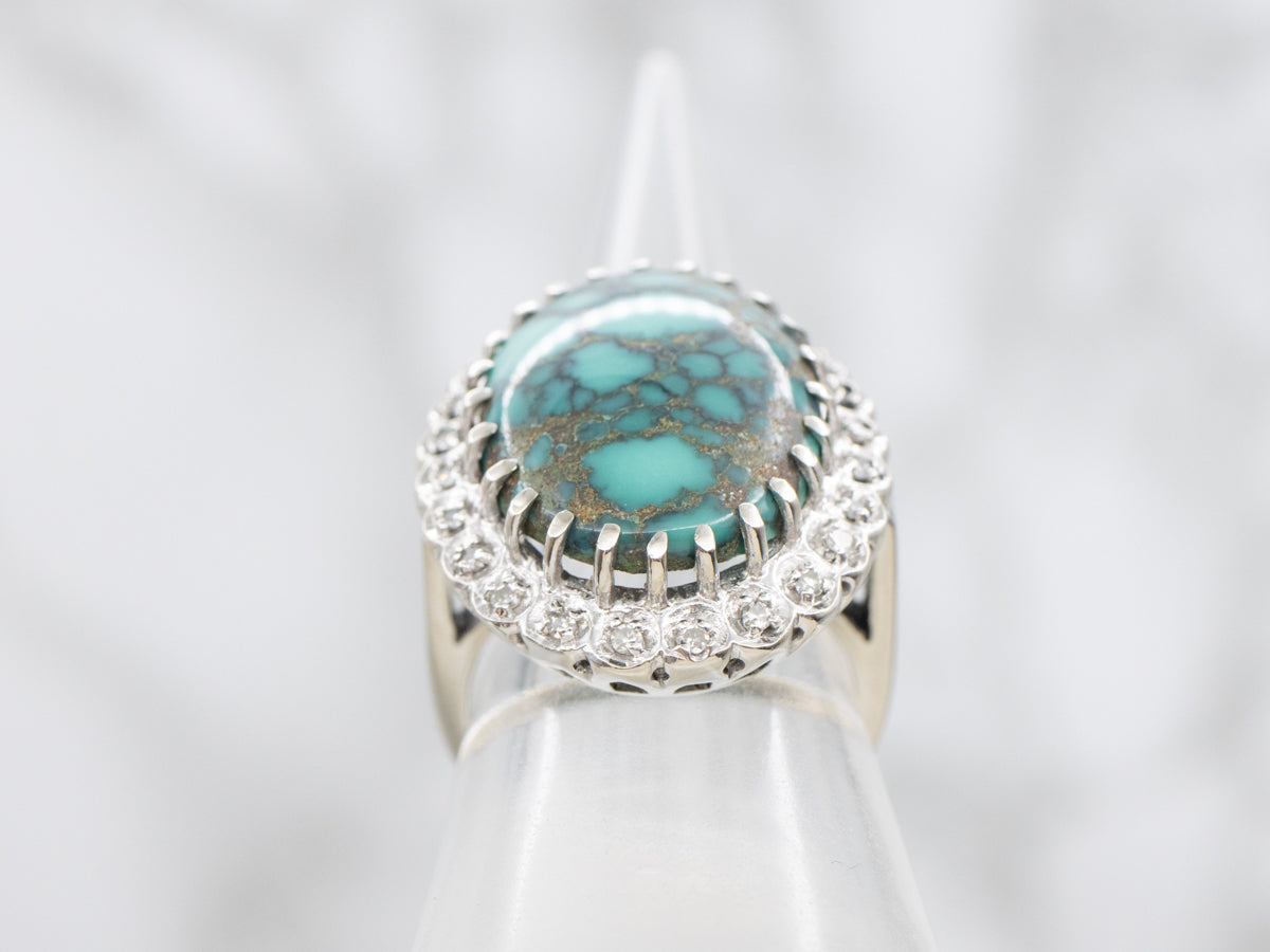 Turquoise and Diamond Halo Cocktail Ring