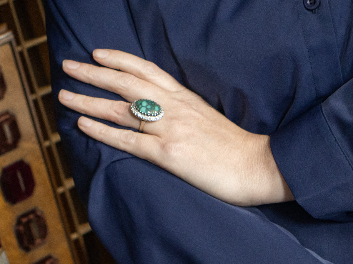 Turquoise and Diamond Halo Cocktail Ring