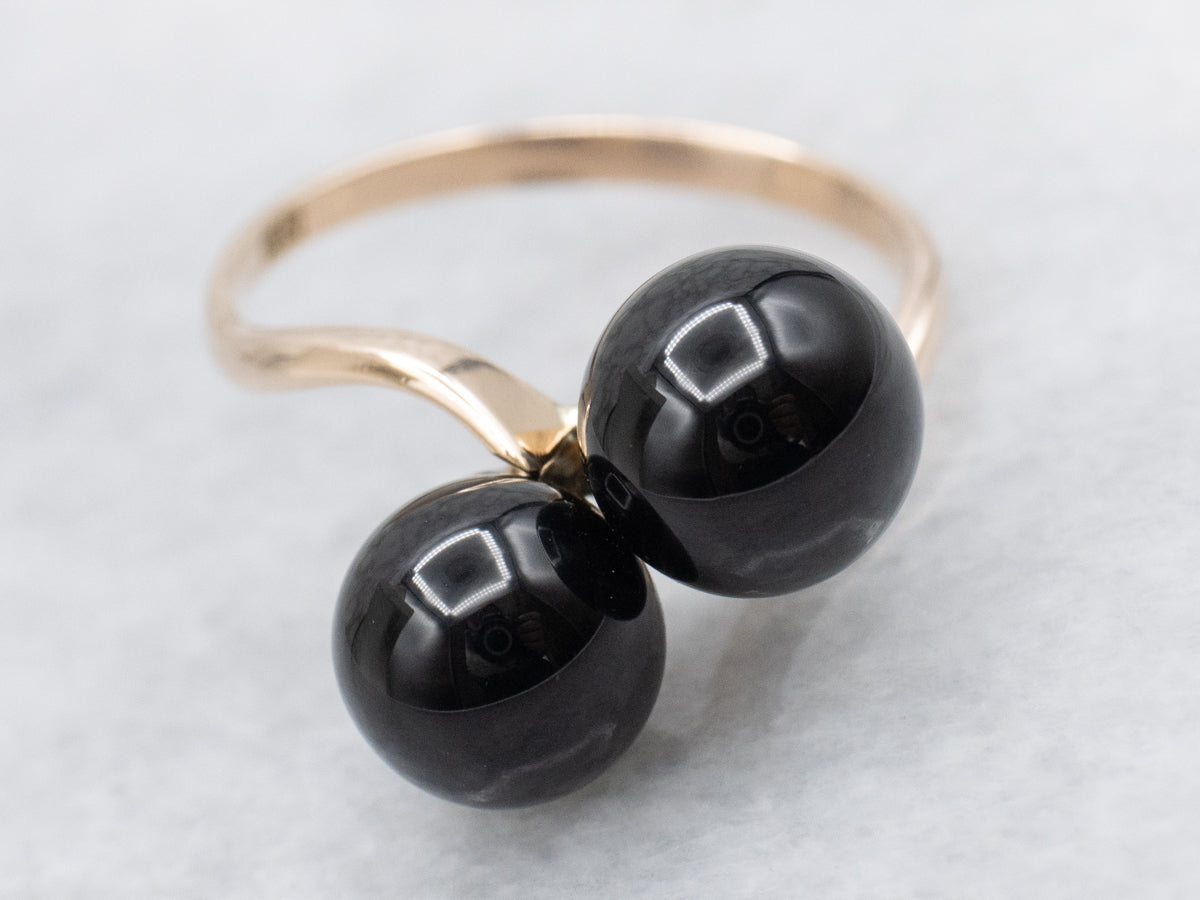 Vintage Double Black Onyx Bypass Ring