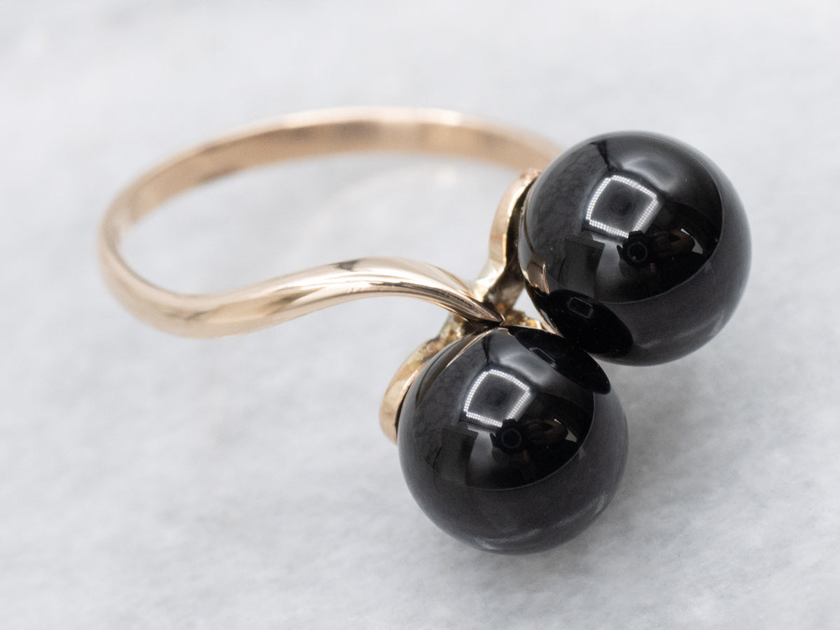 Vintage Double Black Onyx Bypass Ring