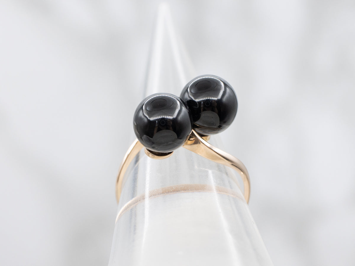 Vintage Double Black Onyx Bypass Ring