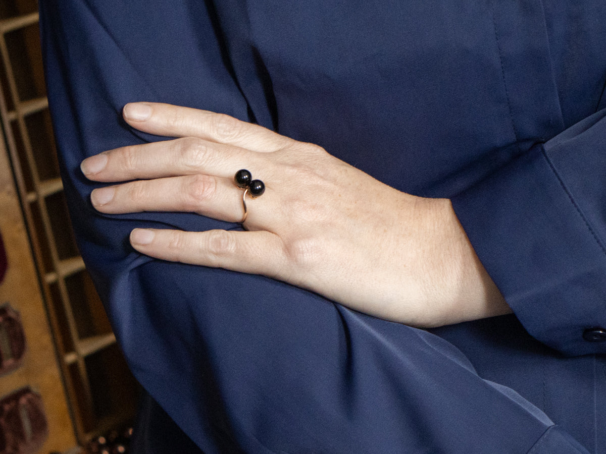 Vintage Double Black Onyx Bypass Ring