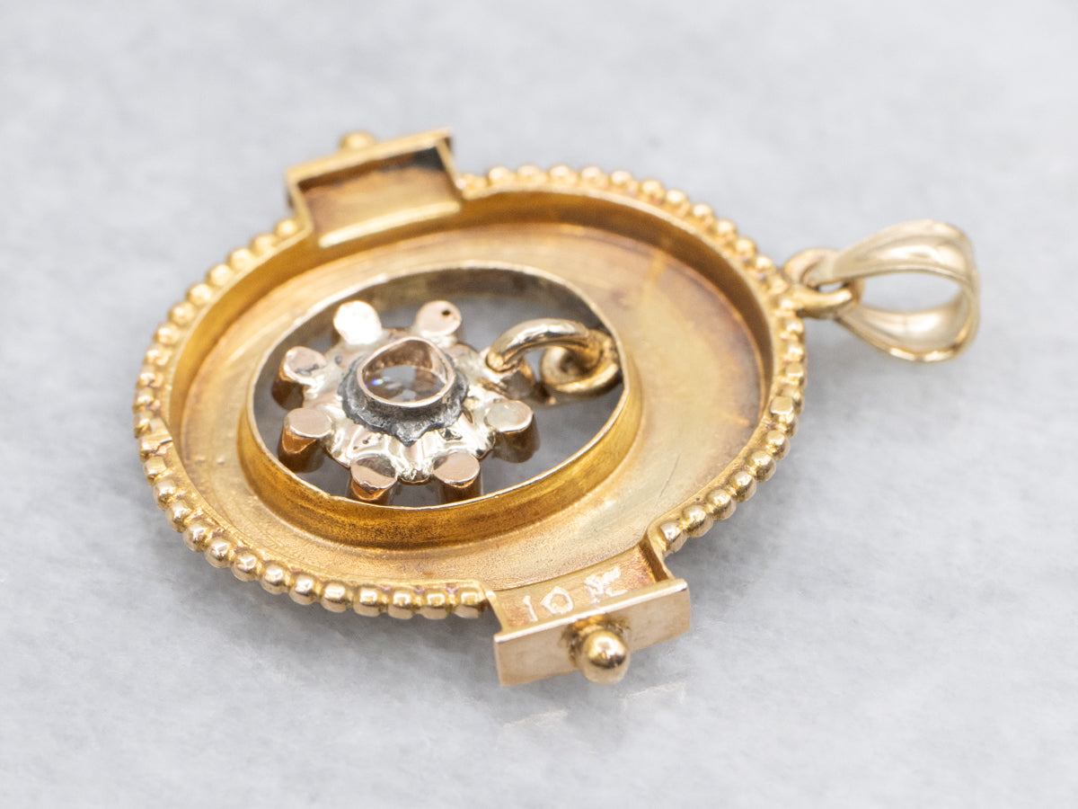 Victorian Old Mine Cut Diamond Gold and Enamel Pendant