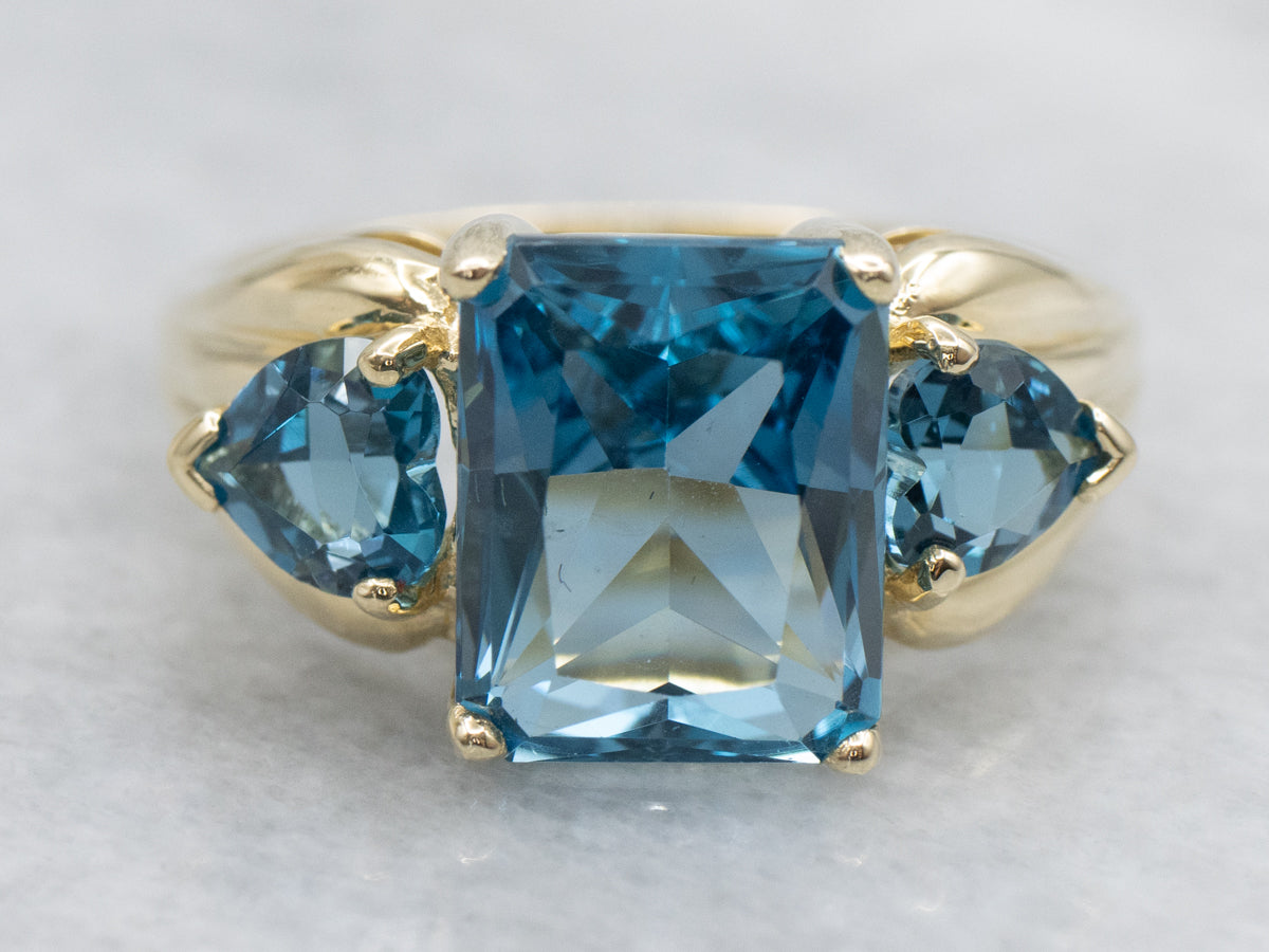 London Blue Topaz and Gold Three Stone Ring