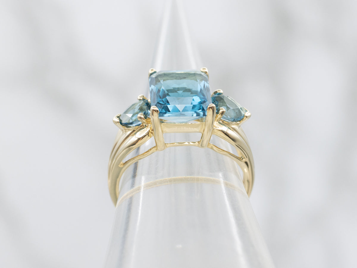 London Blue Topaz and Gold Three Stone Ring