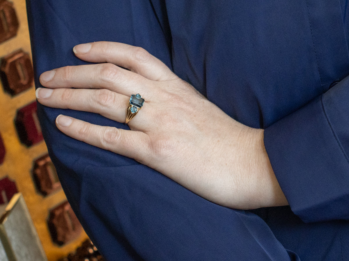 London Blue Topaz and Gold Three Stone Ring