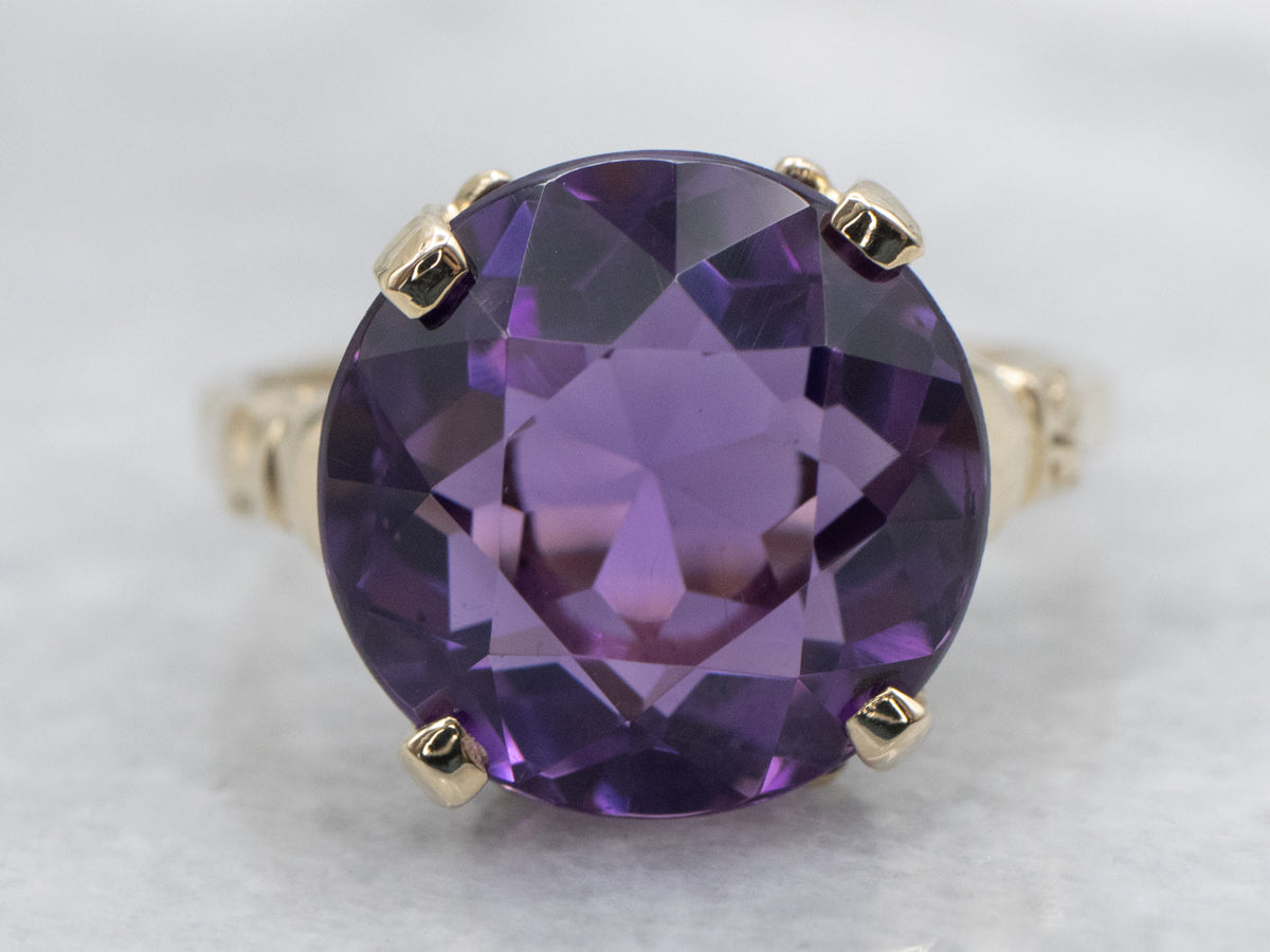 Amethyst Solitaire Ring in Vintage Gold Setting