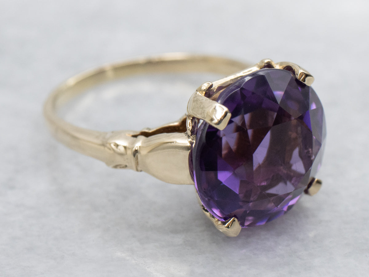 Amethyst Solitaire Ring in Vintage Gold Setting