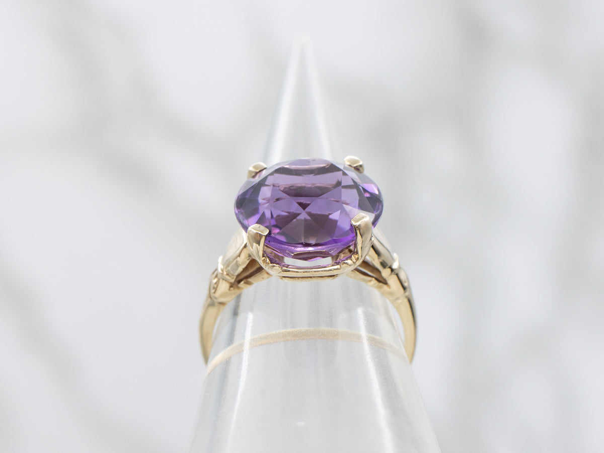 Amethyst Solitaire Ring in Vintage Gold Setting