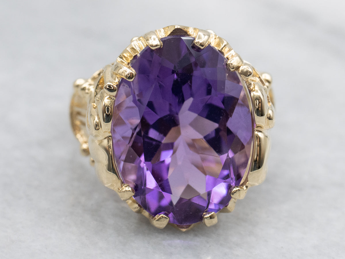 Amethyst Cocktail Ring in Golden Elephant Setting